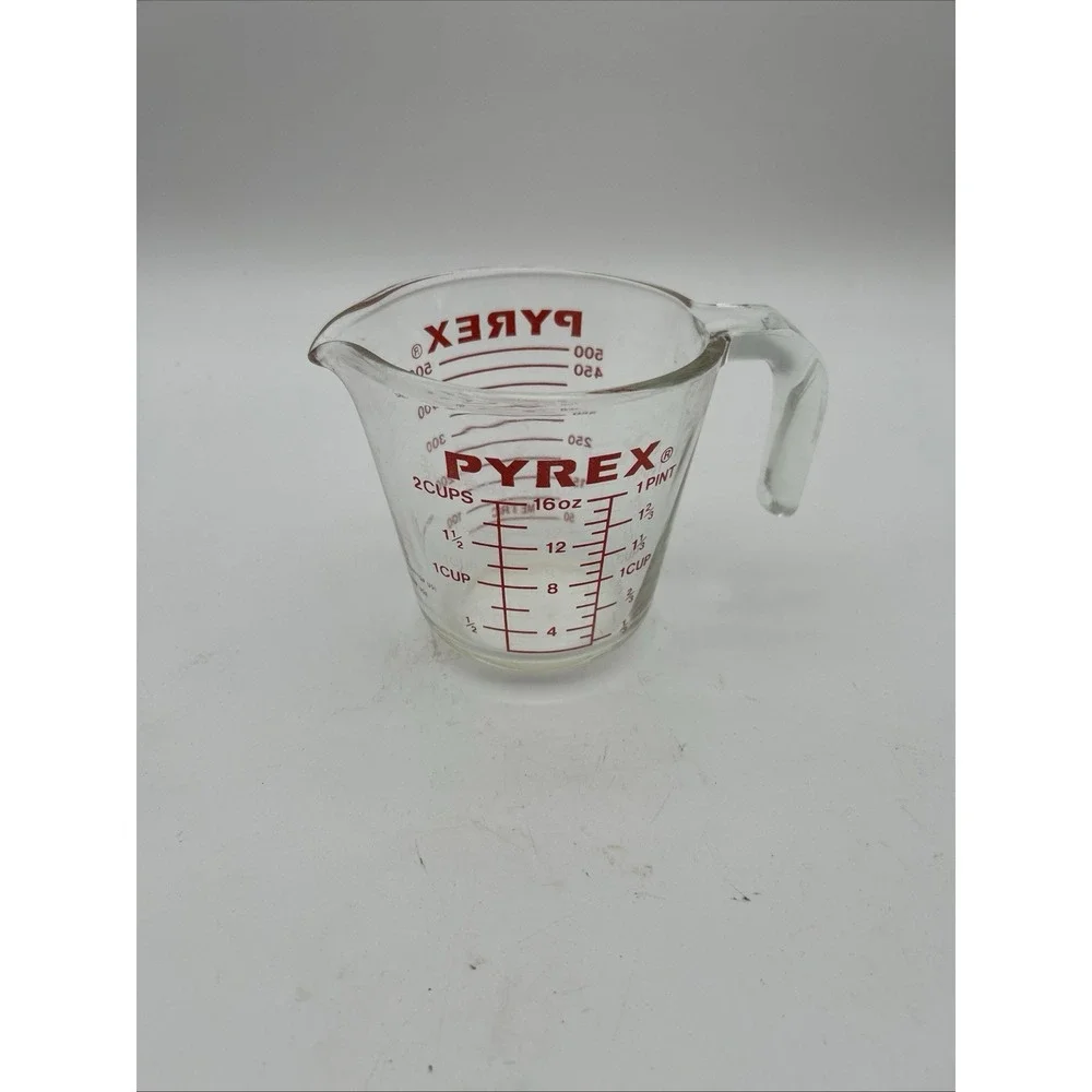 Vintage Pyrex 516 2 Cup Glass Measuring Cup Red Print Corning NY USA